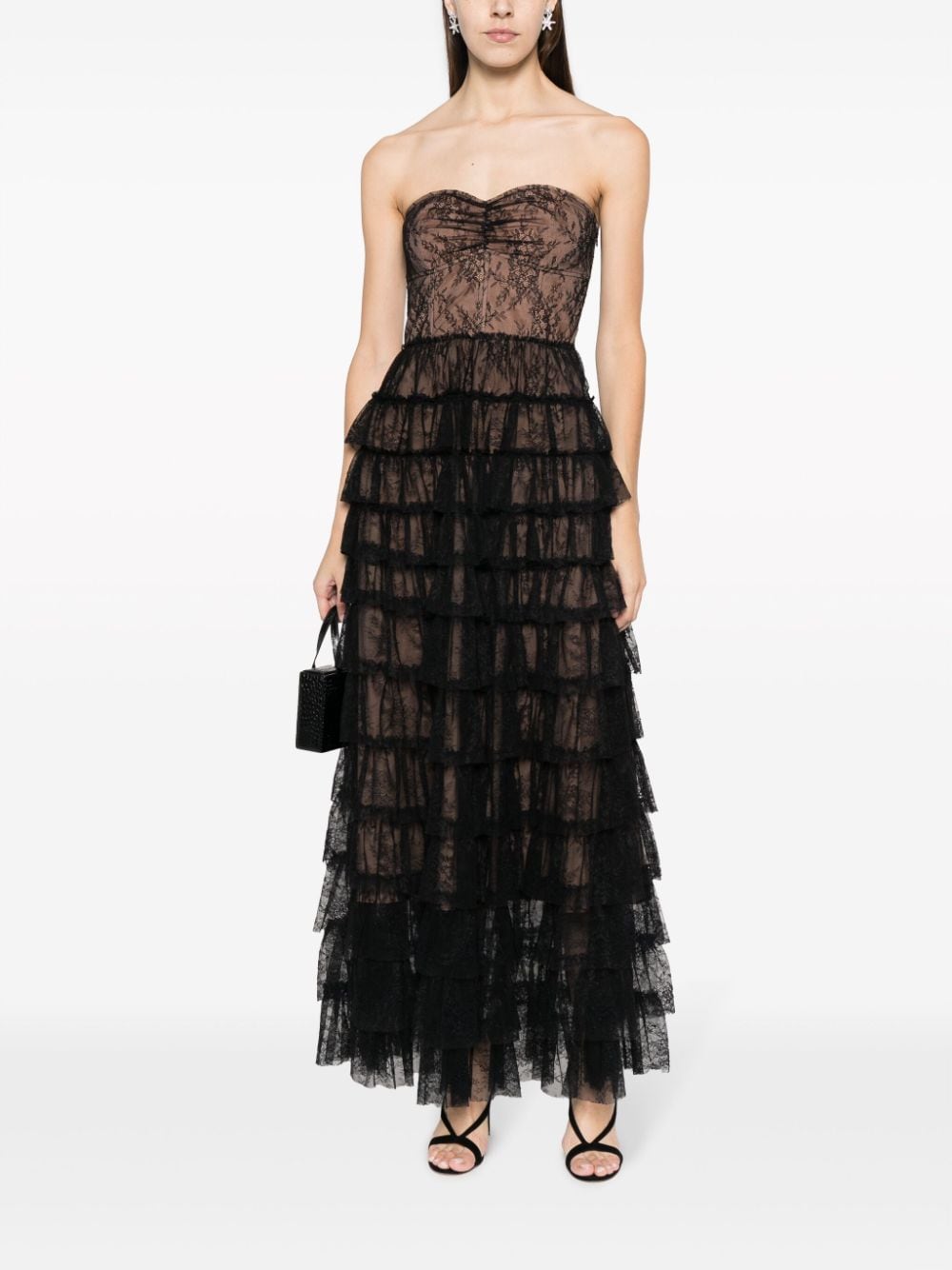 TWINSET ruffled Chantilly-lace maxi dress - Zwart