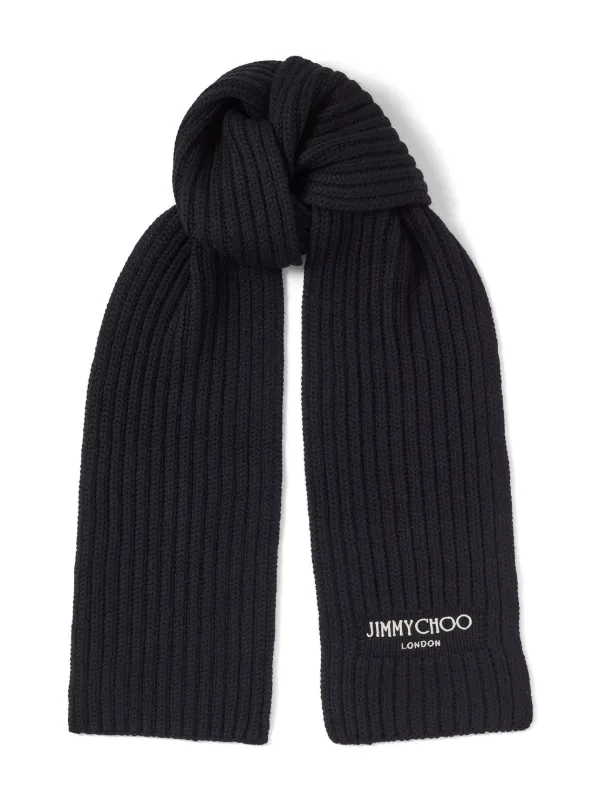 Jimmy Choo logo-embroidered chunky-knit Scarf Black FARFETCH IN