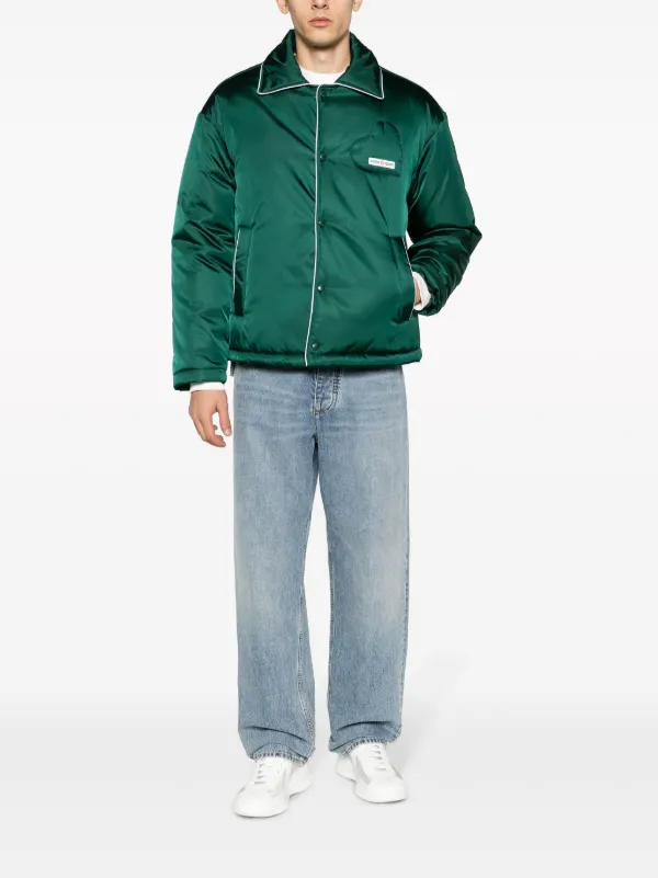 Casablanca logo-patch Padded Satin Jacket | Green | FARFETCH