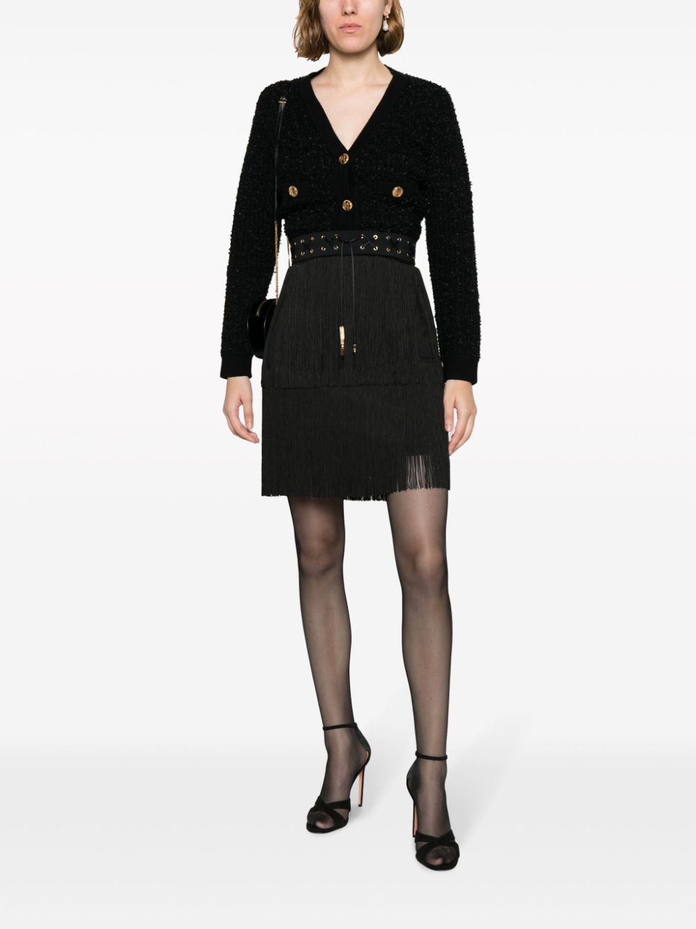 Elisabetta Franchi fringe lace-up miniskirt - Zwart