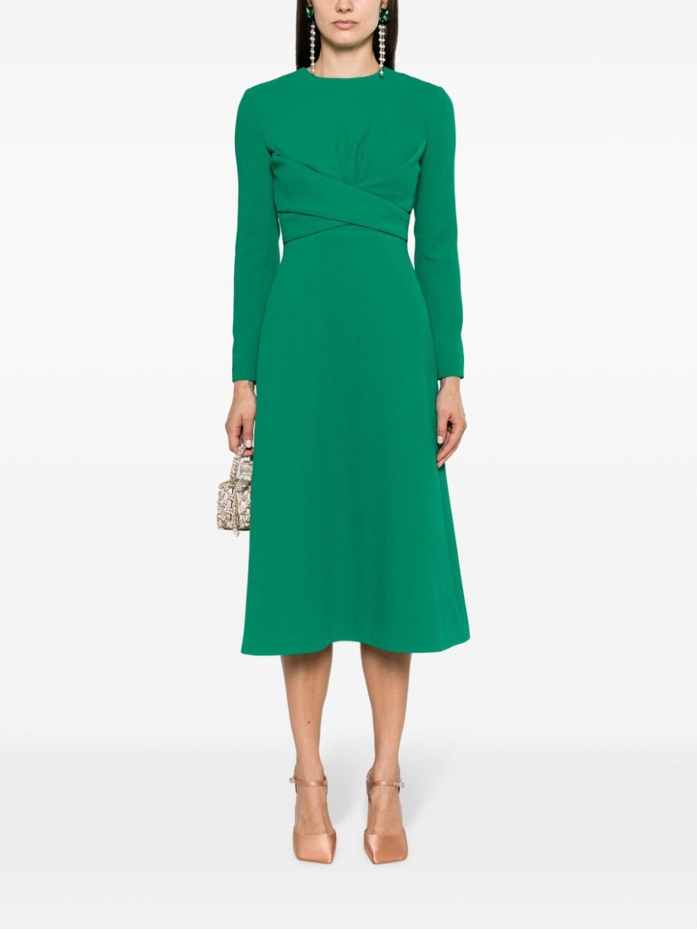 Shop Emilia Wickstead Elta Crepe Flared Midi Dress In Green