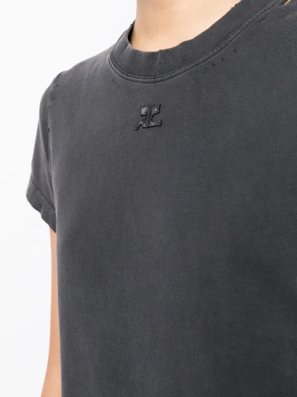 Courrèges logo-patch Cotton T-shirt | Grey | FARFETCH