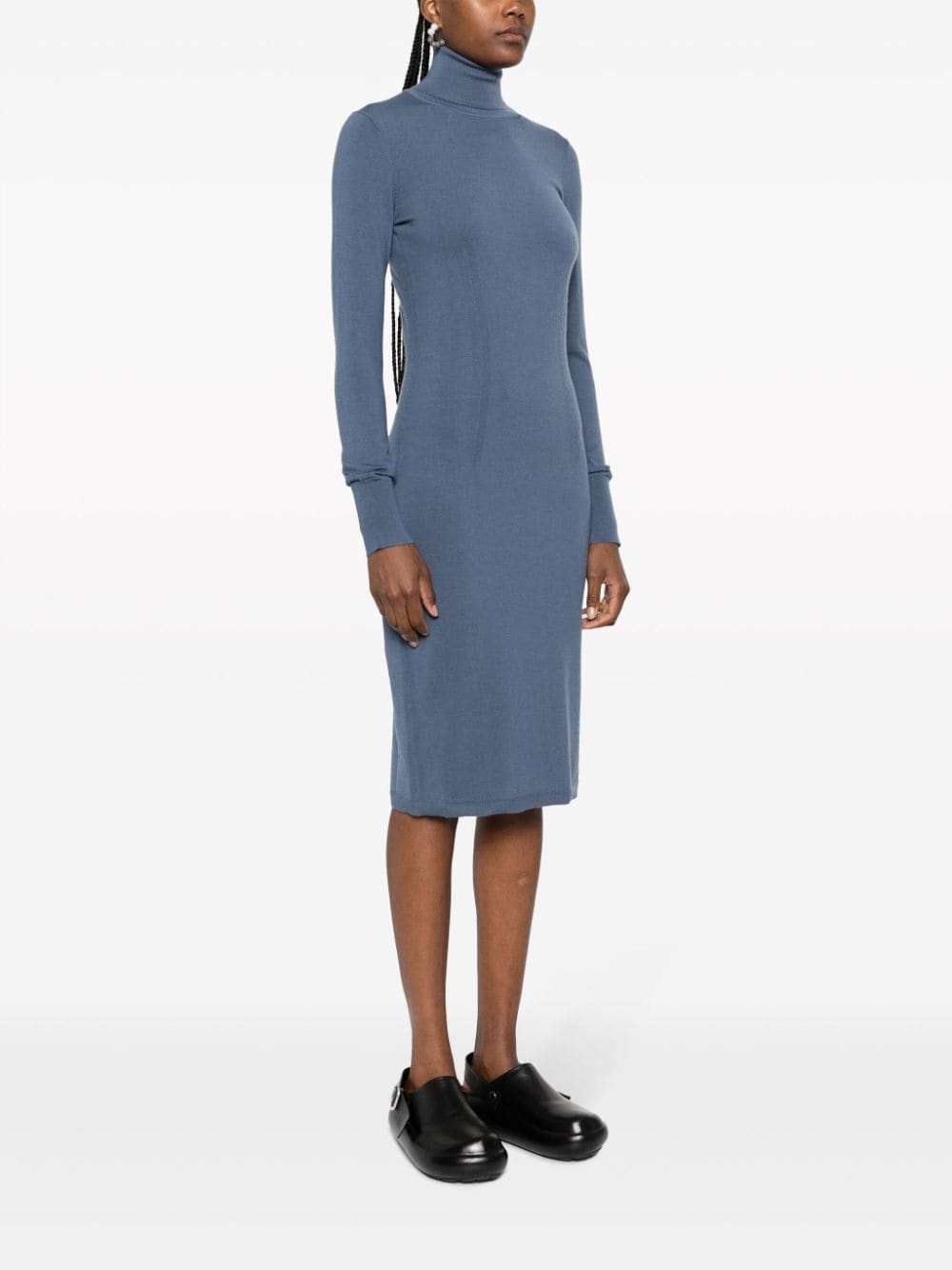 Shop Joseph Fine-knit Roll-neck Dress In Blue