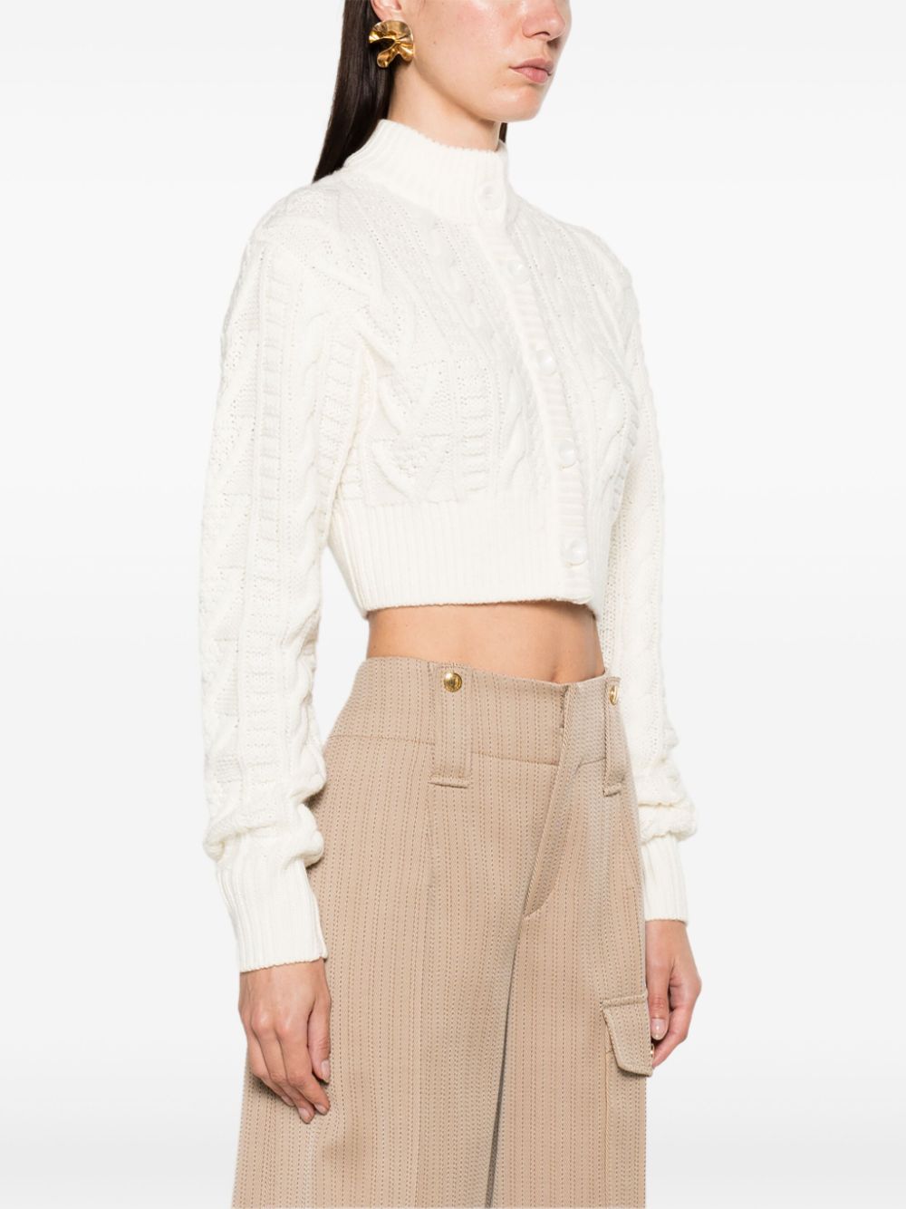 Shop Emilia Wickstead Cable-knit Cropped Cardigan In Neutrals