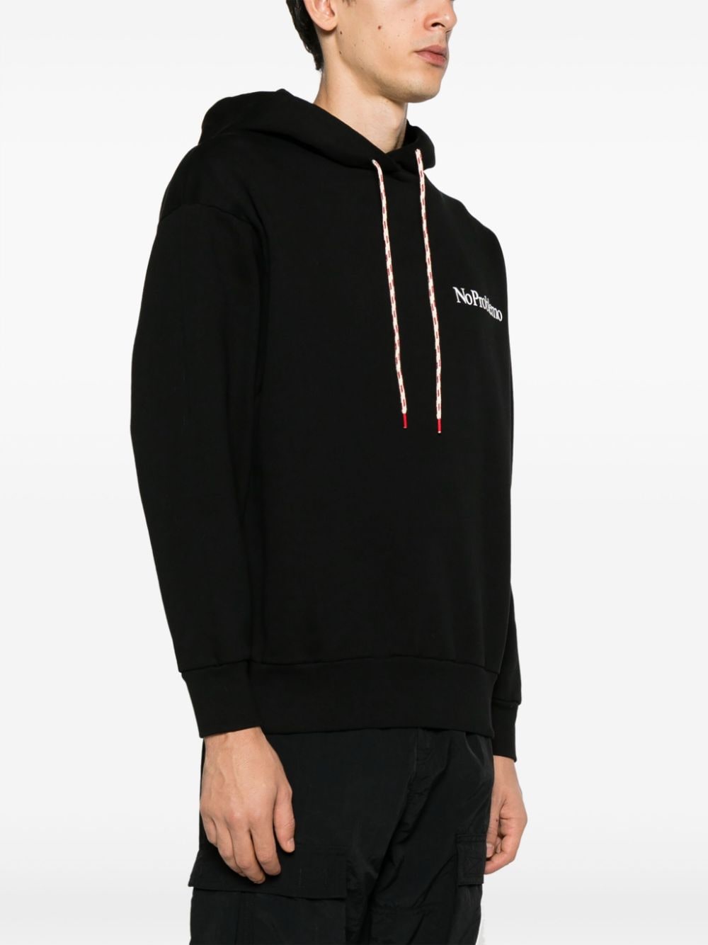 Shop Aries Slogan-print Cotton Hoodie In Black