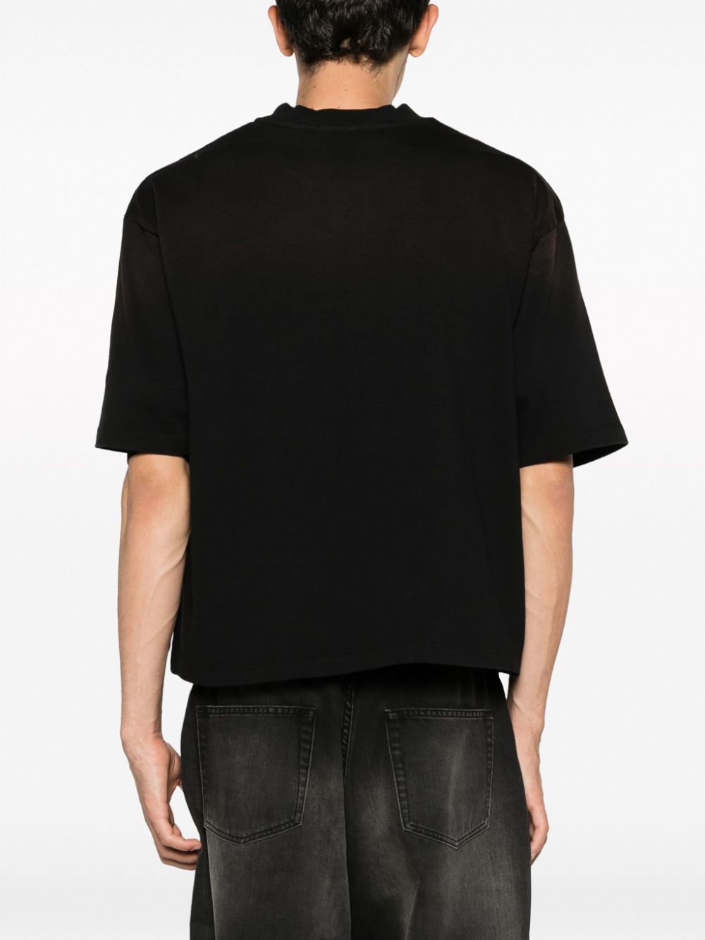 Shop 424 Crew-neck Faded Cotton T-shirt In Black