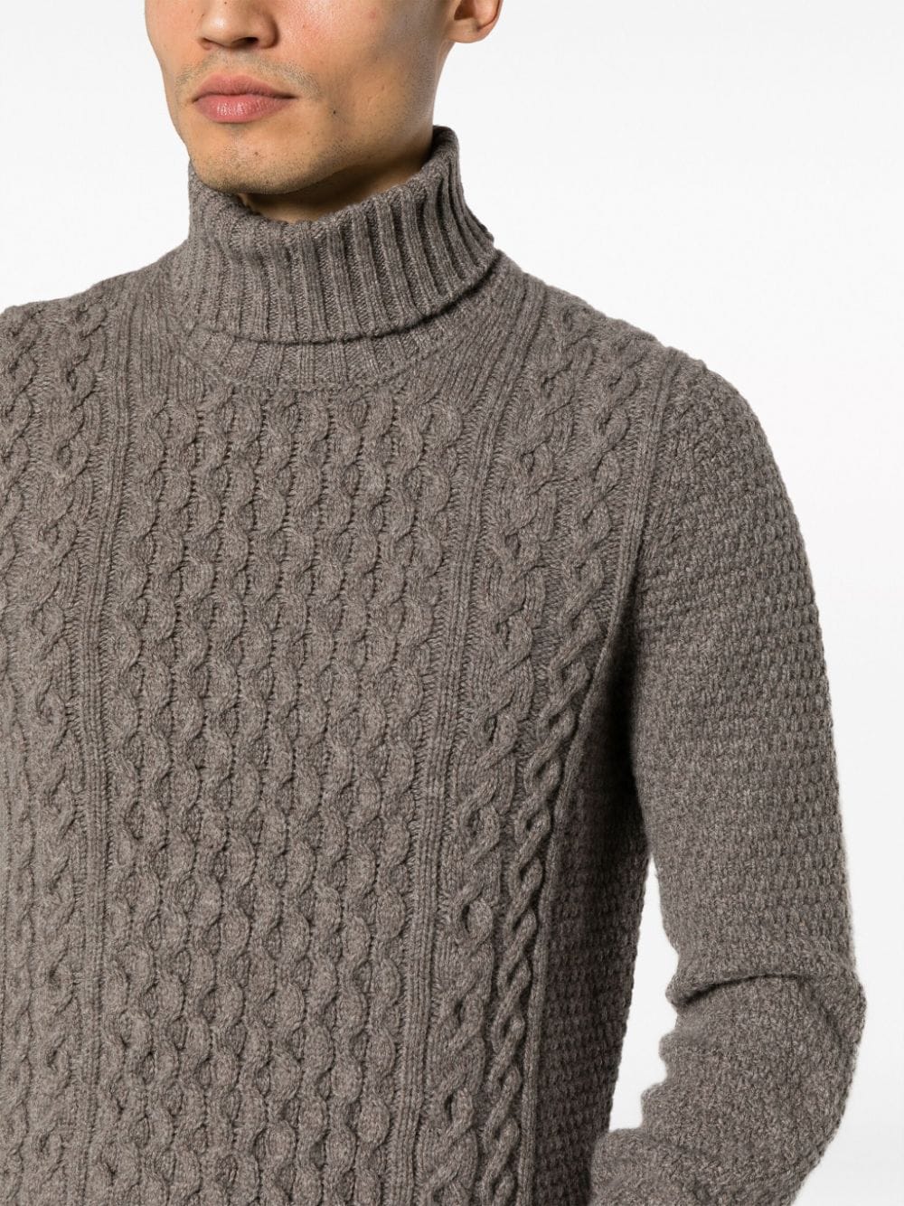 Shop Drumohr Roll-neck Aran-knit Jumper In Grey