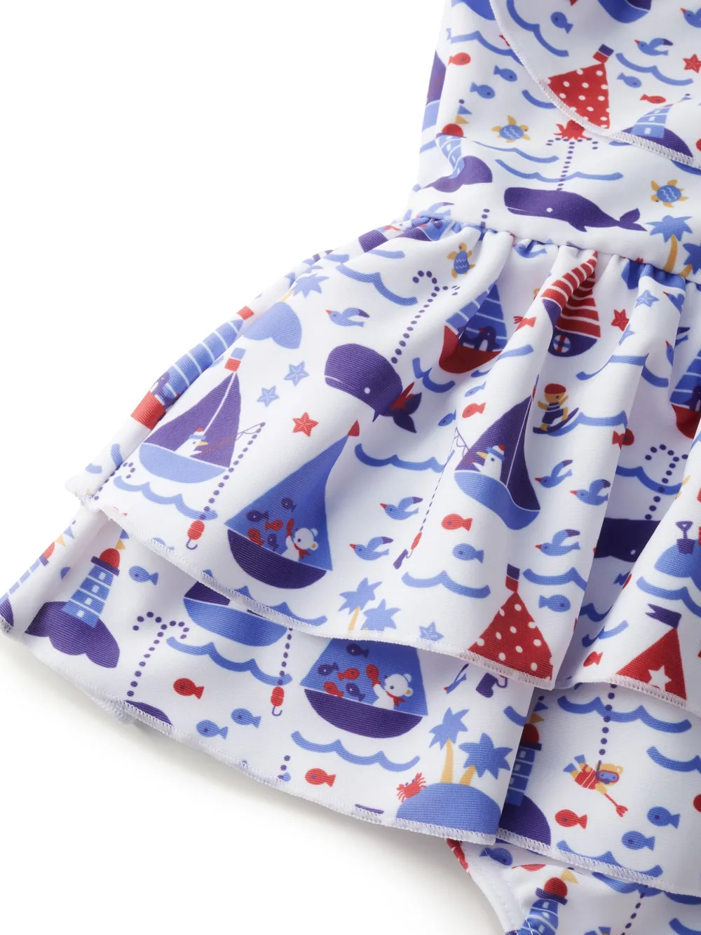 familiar Badpak met sterprint en ruches Wit