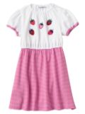 Familiar strawberry-appliqué striped cotton dress - White