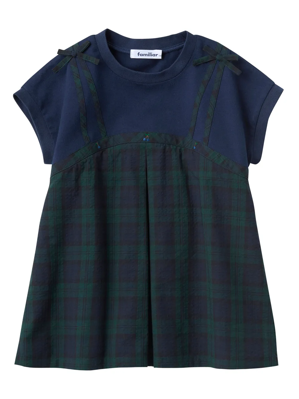 Familiar Kids' Tartan-check Cotton T-shirt In Blue