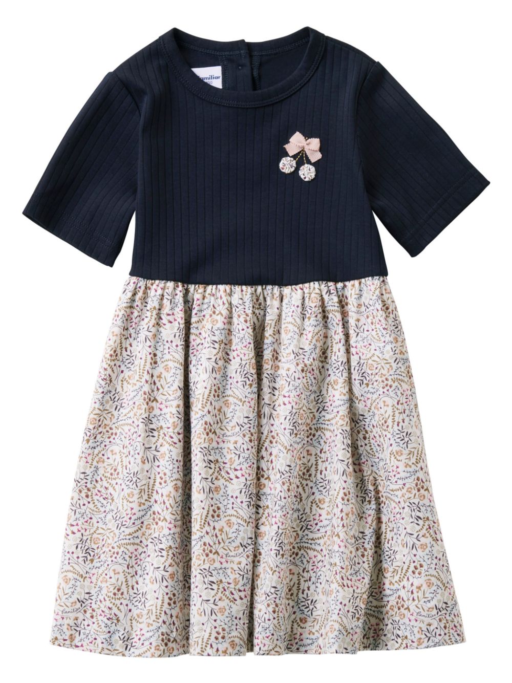 Familiar Kids' Bow-detail Botanical-print Dress In Blue