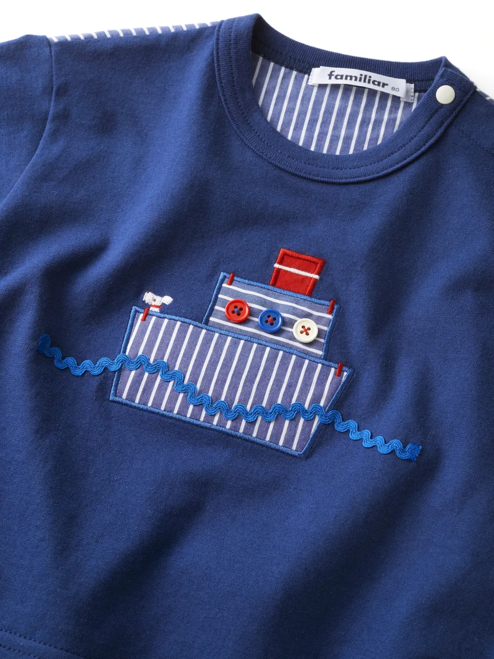 Shop Familiar Appliqué-detail Striped T-shirt In Blue