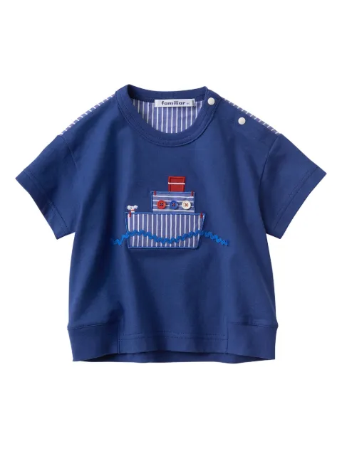 familiar appliqué-detail striped T-shirt