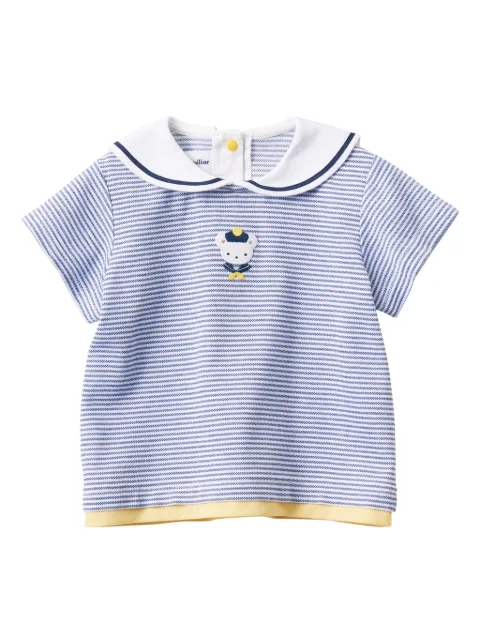 Familiar bear-motif striped polo shirt