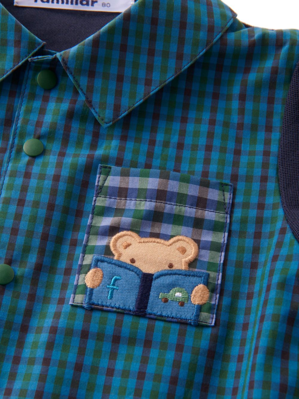 Shop Familiar Appliqué-detail Checked Shirt In Blue