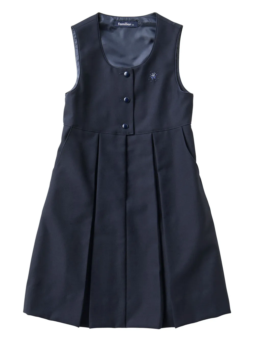 Shop Familiar Embroidered Pleated Wool Dress In Blue