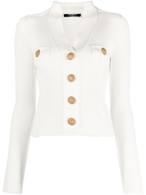 Balmain cropped ribbed-knit cardigan Women