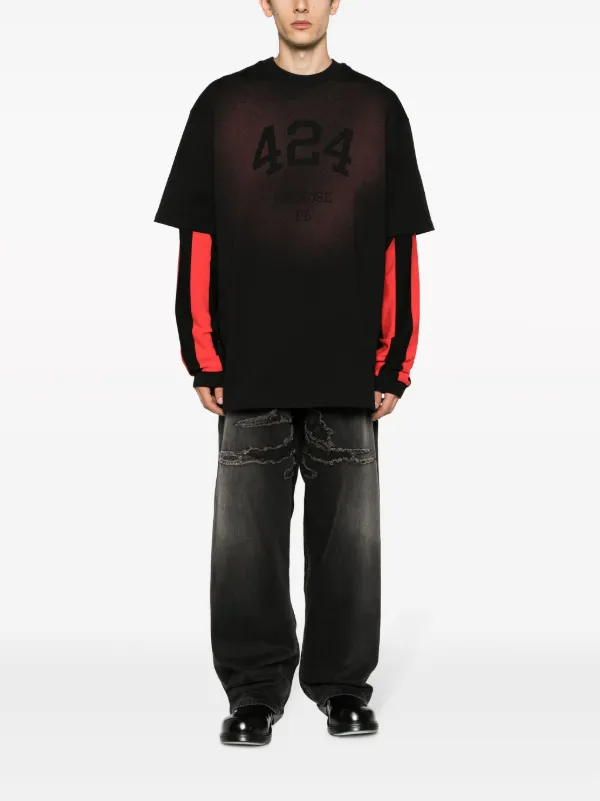 424 logo-print Faded Cotton T-shirt | Black | FARFETCH