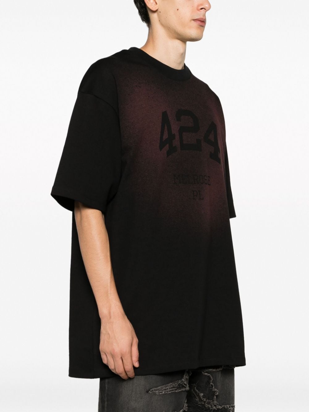 Shop 424 Logo-print Faded Cotton T-shirt In Black