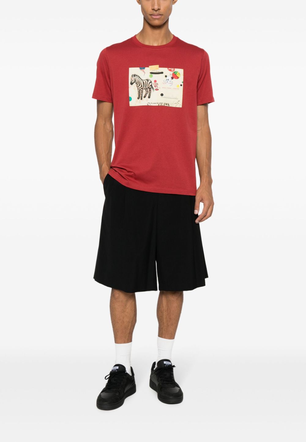 Shop Ps By Paul Smith Zebra Card-print Cotton T-shirt In Red