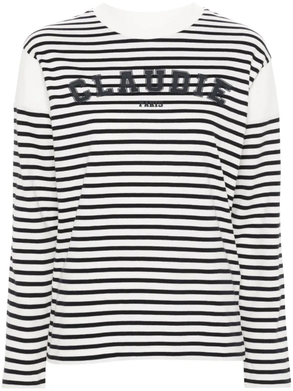 Claudie Pierlot logo print Breton Stripe T shirt Farfetch