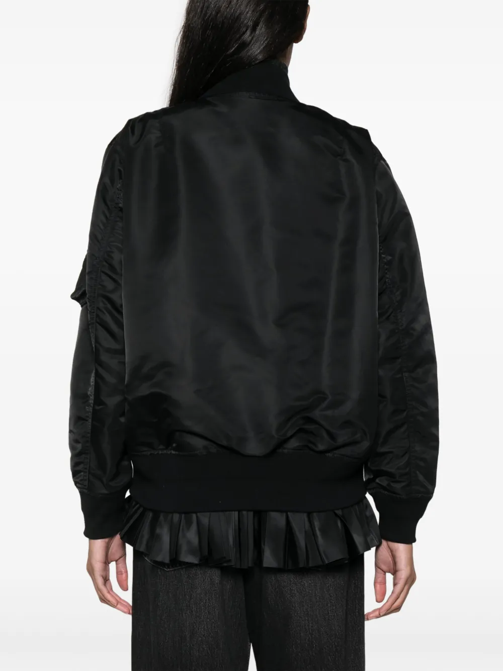 Shop Sacai Pleated-hem Zip-up Bomber Jacket In Black