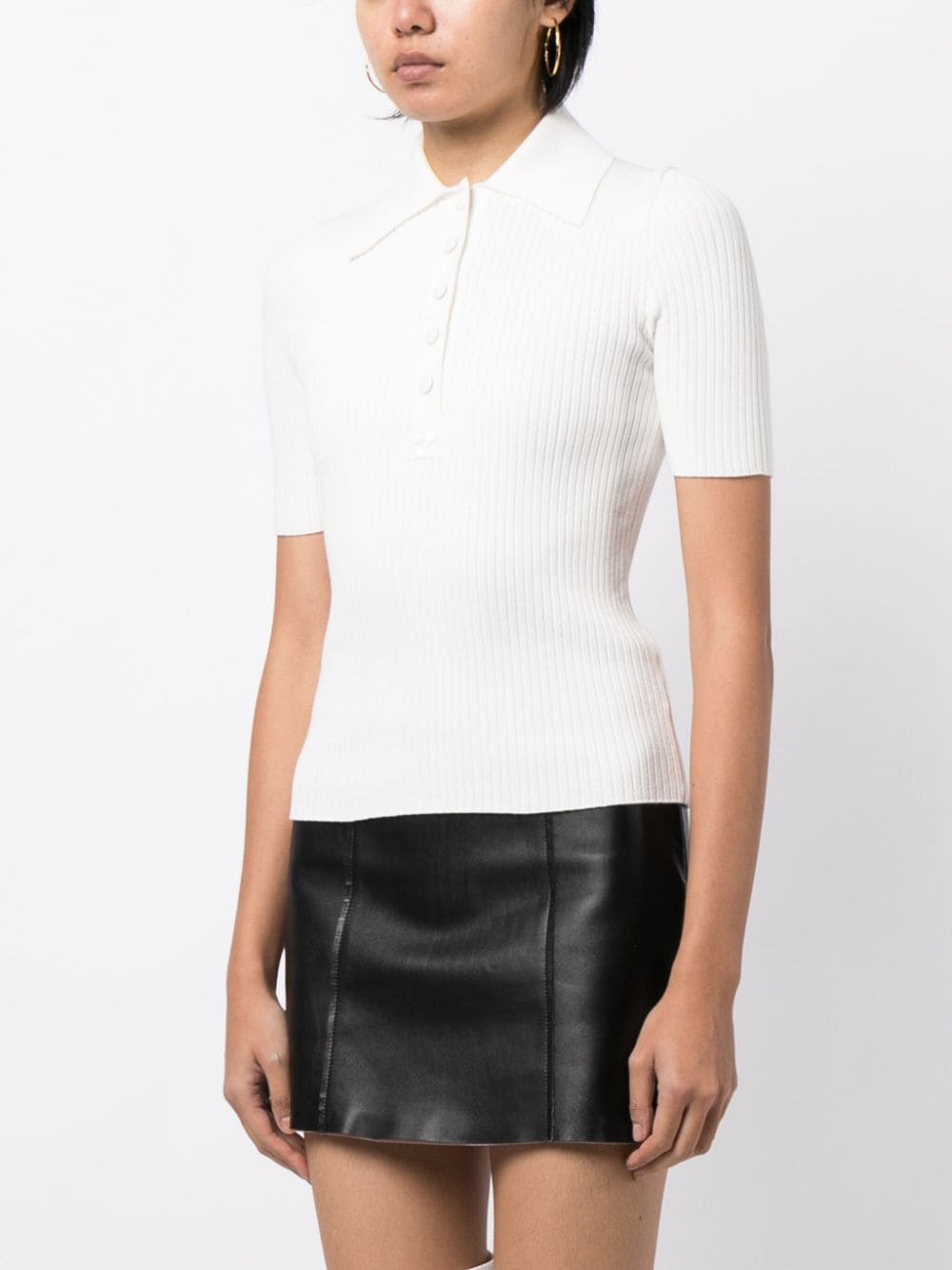 Shop Courrèges Logo-embroidered Ribbed-knit Polo Top In White