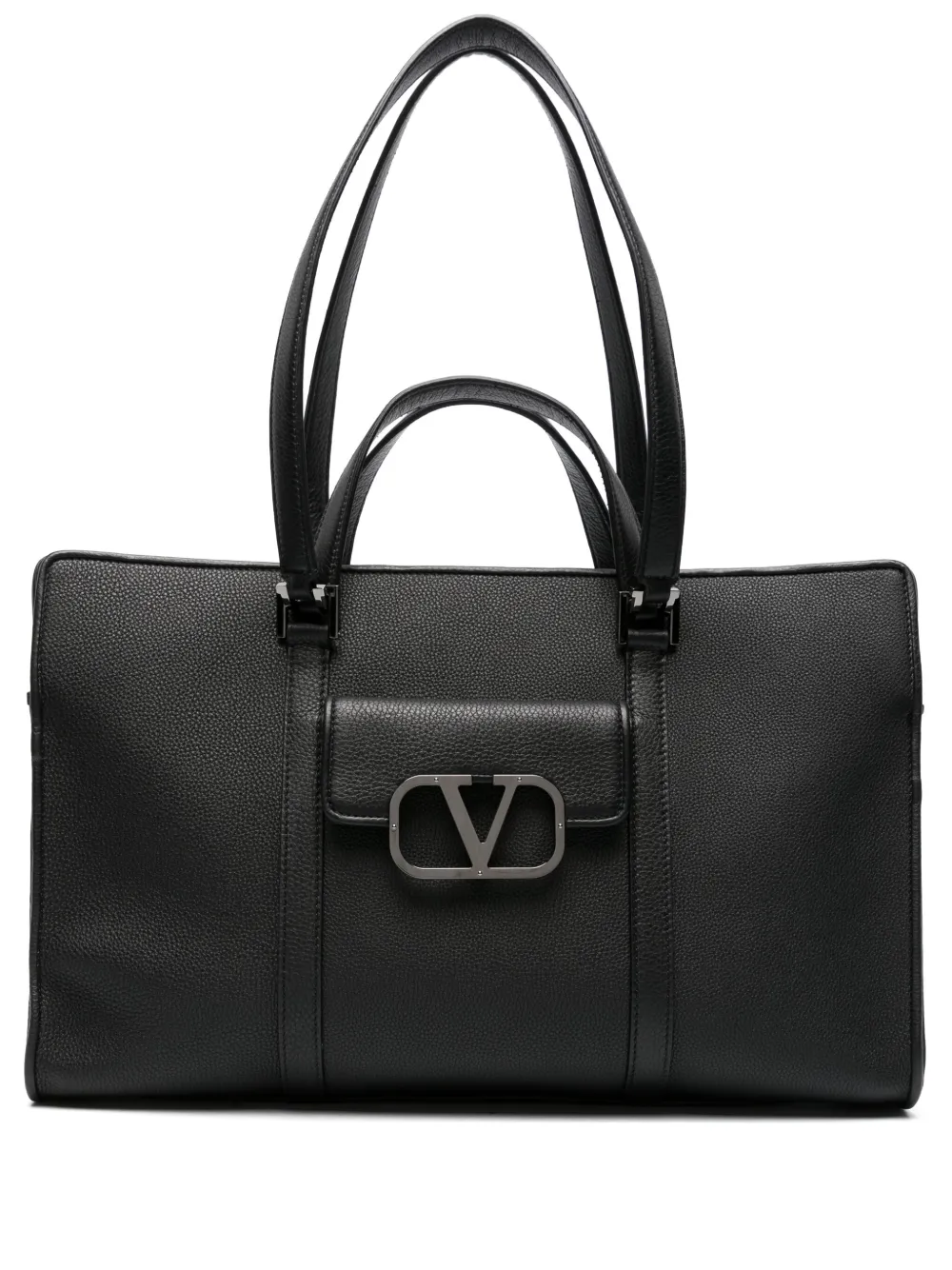 Valentino Garavani Vlogo Leather Tote Bag In Black