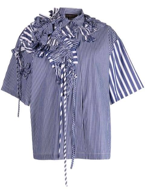 Biyan gathered-detail striped cotton shirt