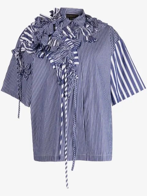 Biyan gathered-detail striped cotton shirt