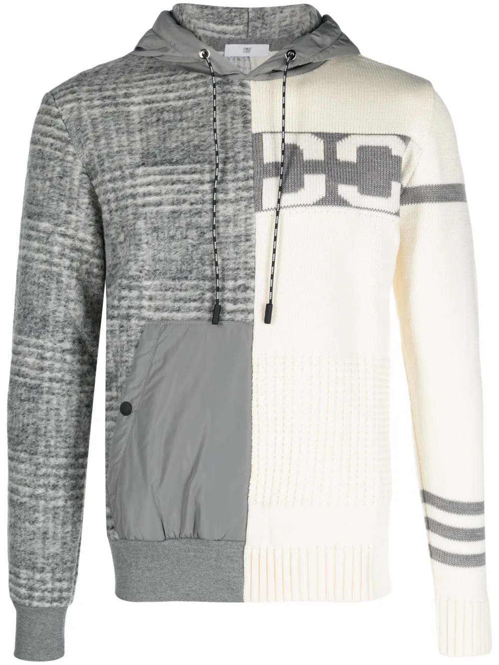 Pmd Panelled Intarsia-knit Hoodie In Grey