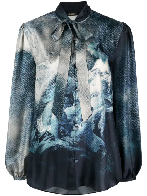 Blouse en soie à imprimé graphique - Roberto Cavalli - Modalova