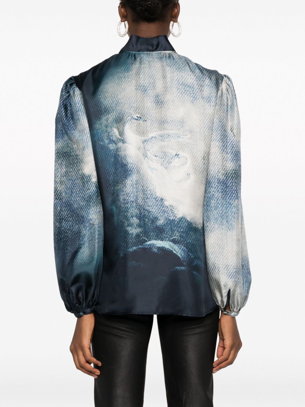 Shop Roberto Cavalli Graphic-print Silk Blouse In Blue
