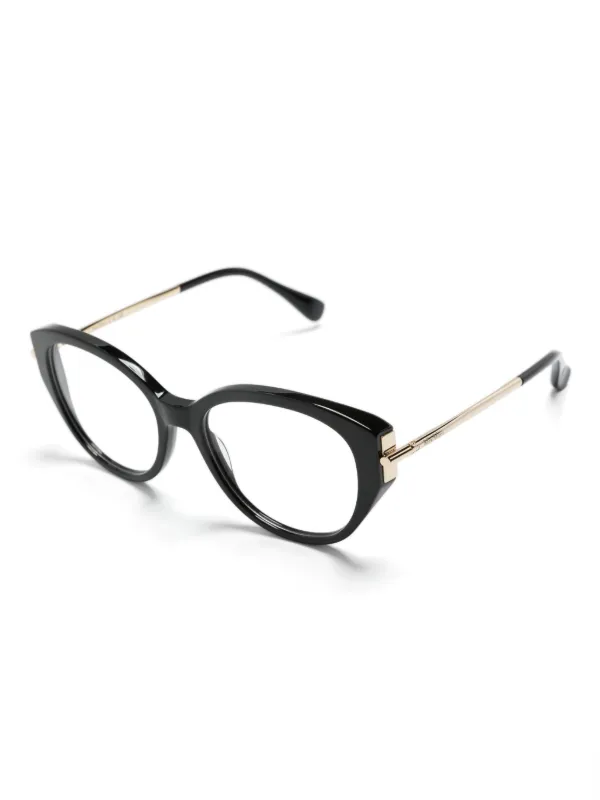 【Max Mara】ラウンド フレーム Glasses ベージュ ロゴ Max Mara Eyewear logo-engraved round-frame Glasses | Black