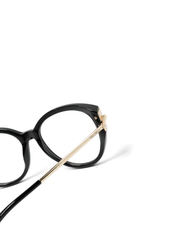 【Max Mara】ラウンド フレーム Glasses ベージュ ロゴ Max Mara Eyewear logo-engraved round-frame Glasses | Black