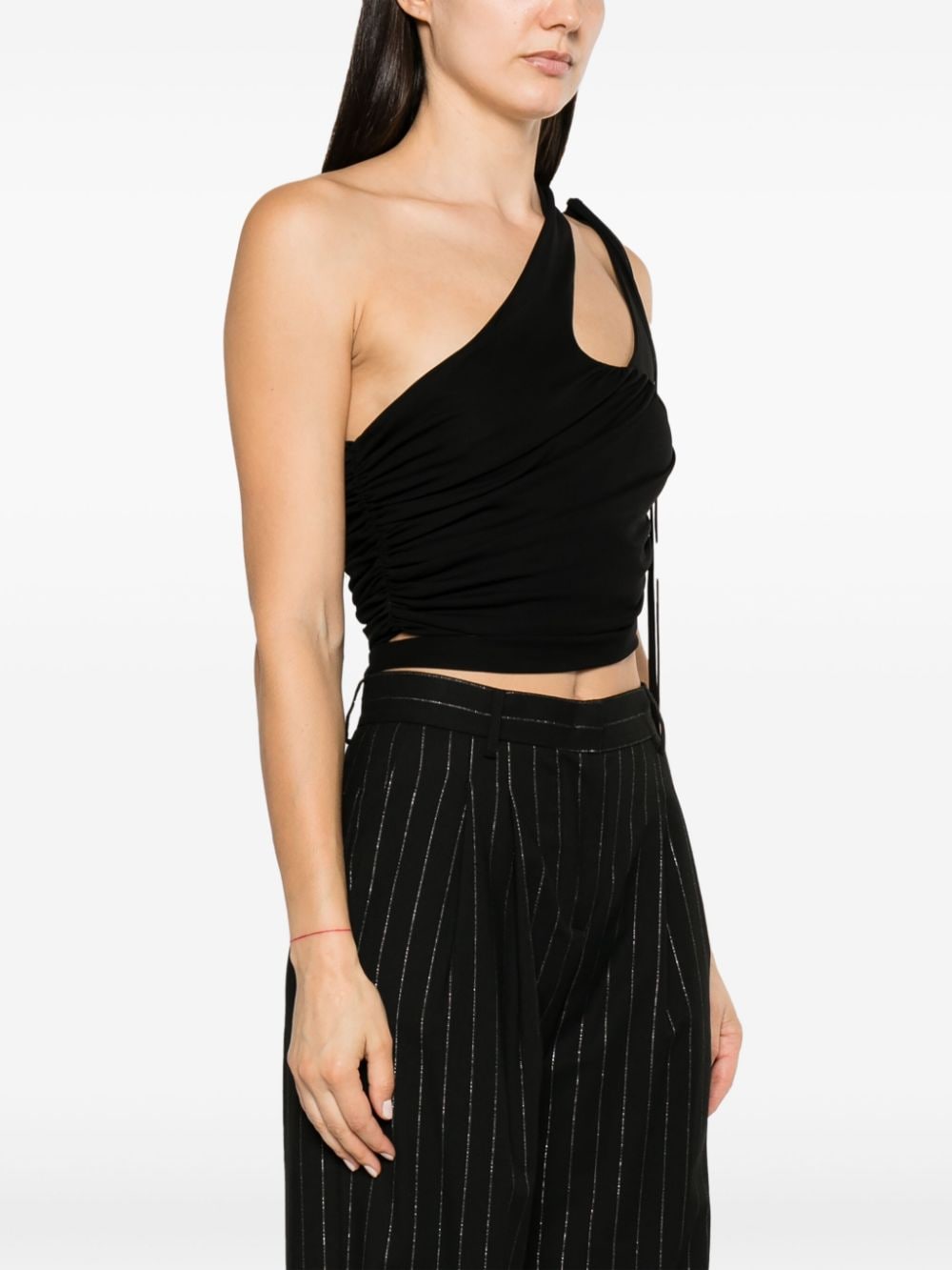 Shop Andreädamo Cut-out Draped Cropped Top In Schwarz