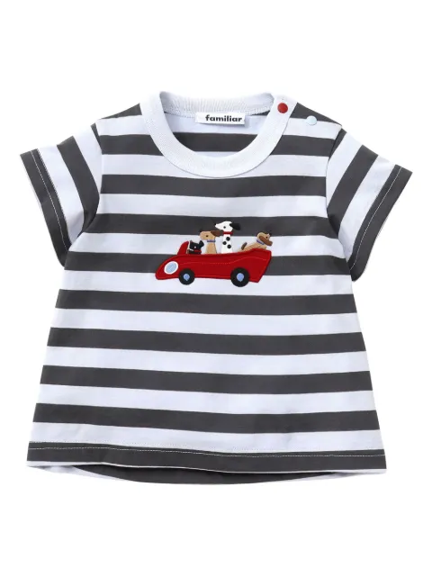 familiar playera con estampado de rayas y apliques