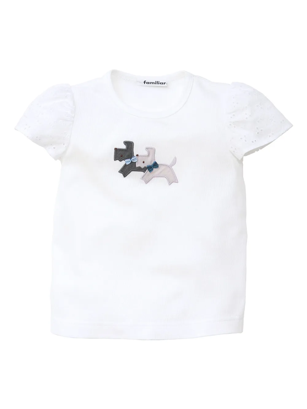 Familiar Kids' Dog-appliqué Cotton T-shirt In White