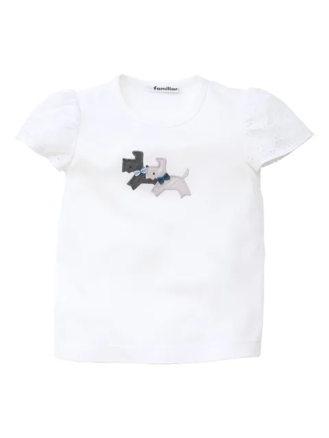familiar dog-appliqué cotton T-shirt