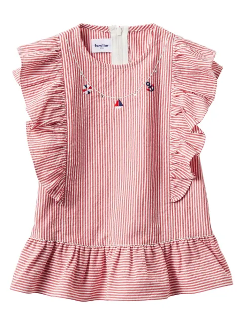 familiar blusa con motivo bordado y rayas