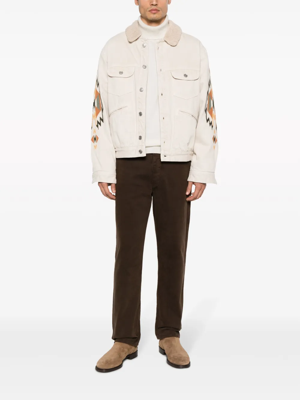 MARANT Jenson motif-embroidered shirt jacket - Beige