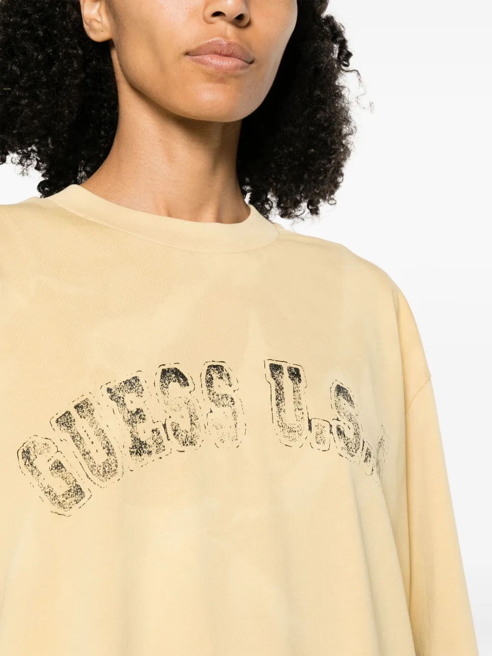 Shop Guess Usa Logo-print Cotton T-shirt In Yellow