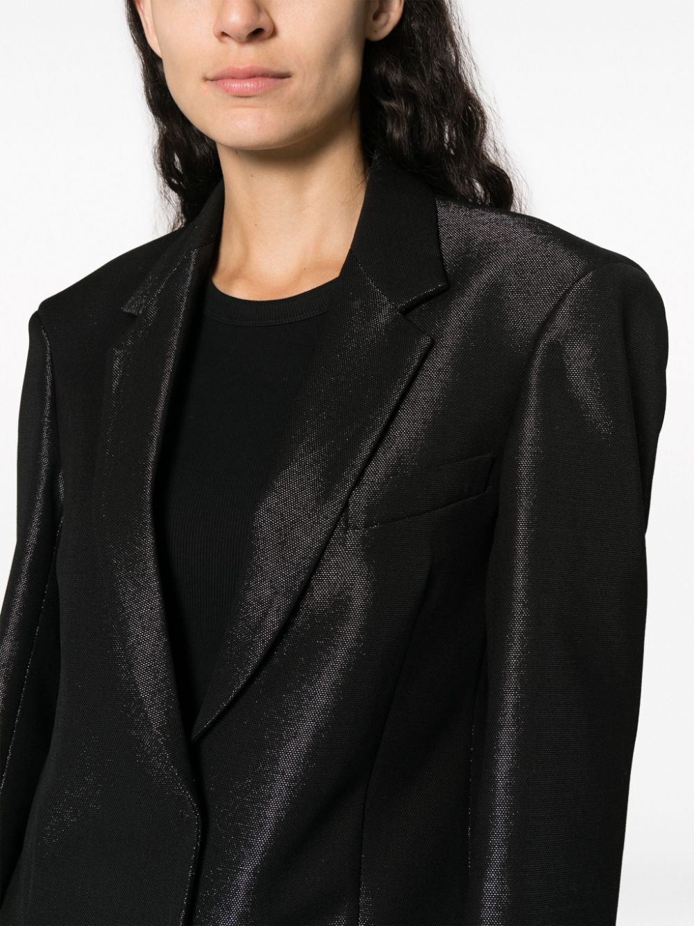 Shop Sportmax Single-breasted Metallic-finish Blazer In Black