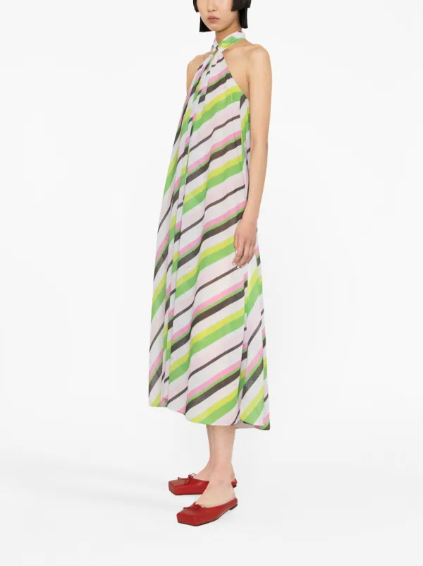 ganni green and white striped dress halterneck midi Best Selling Belts