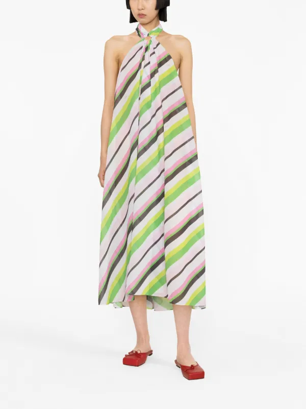 ganni striped midi dress GANNI Shirred striped cotton-poplin midi dress
