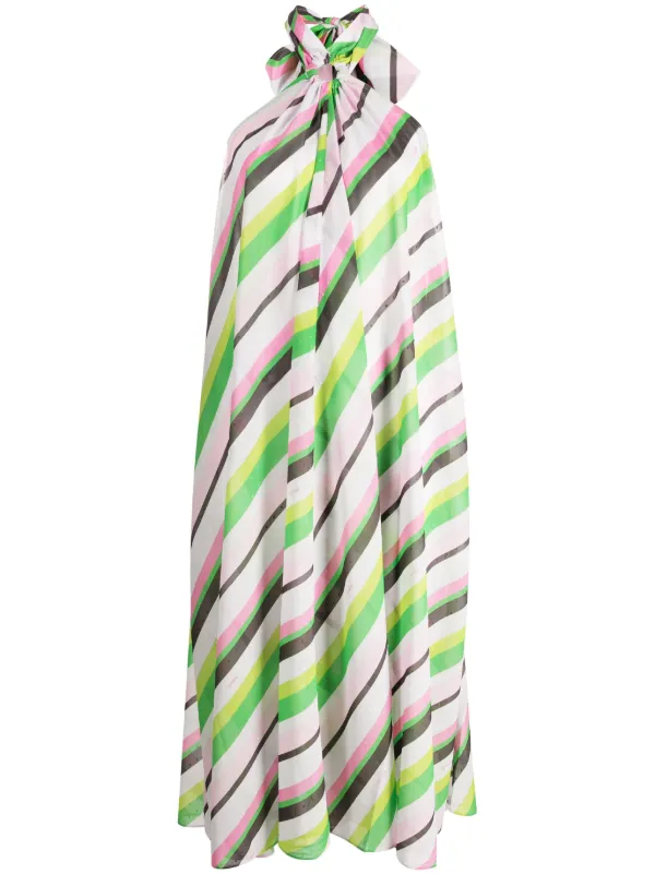 ganni green and white striped dress Light Chiffon Halter Maxi Dress, / 38 Best Selling Belts