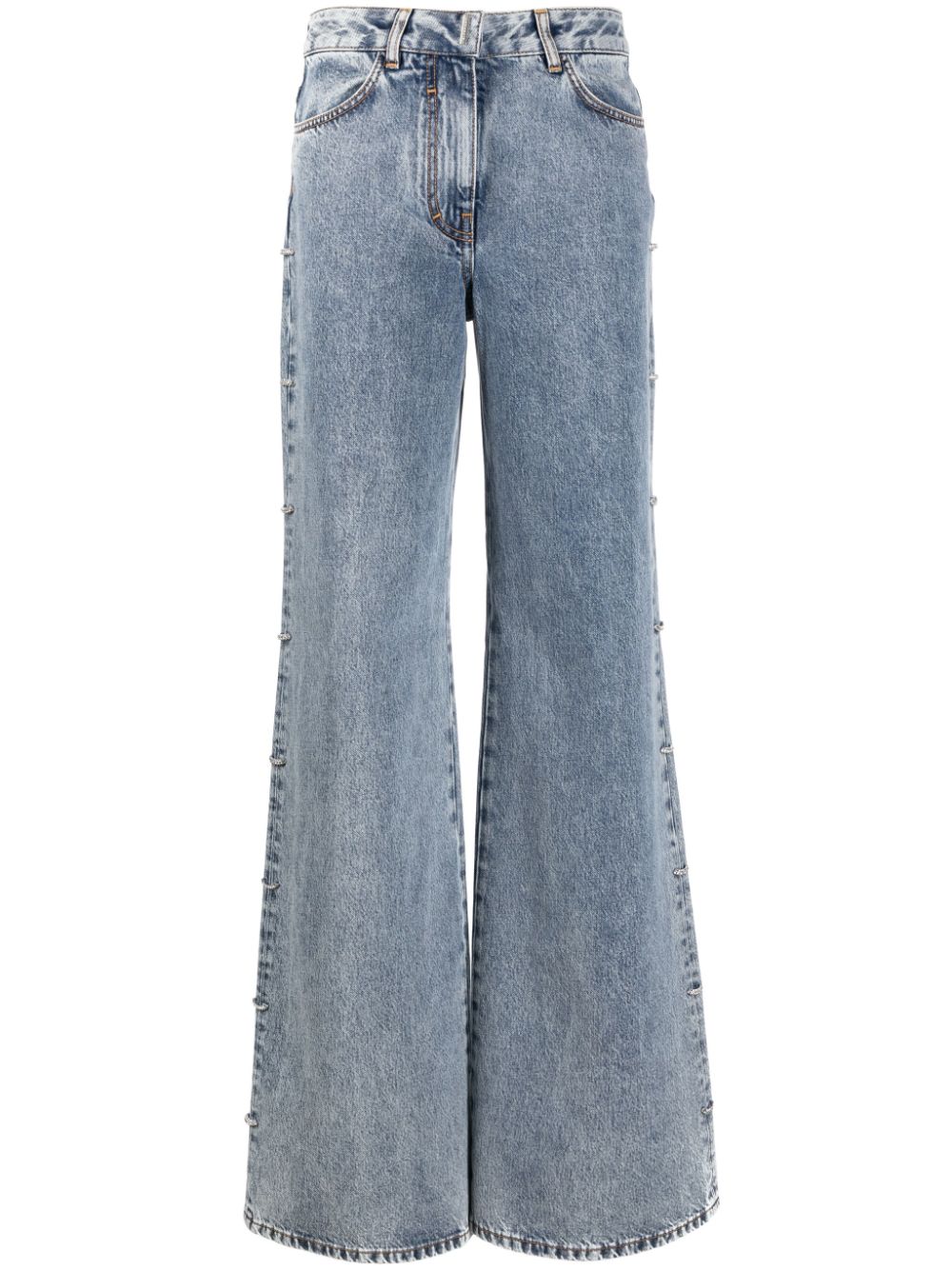 Shop Givenchy Crystal-embellished Wide-leg Jeans In Blue