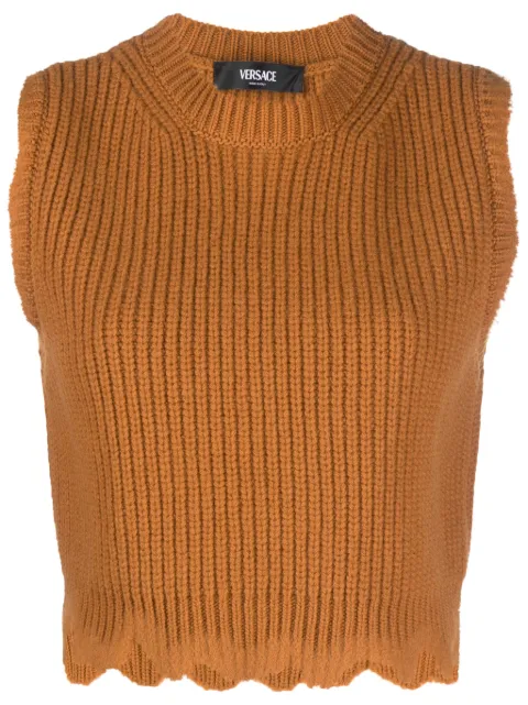 Versace distressed ribbed-knit crop top