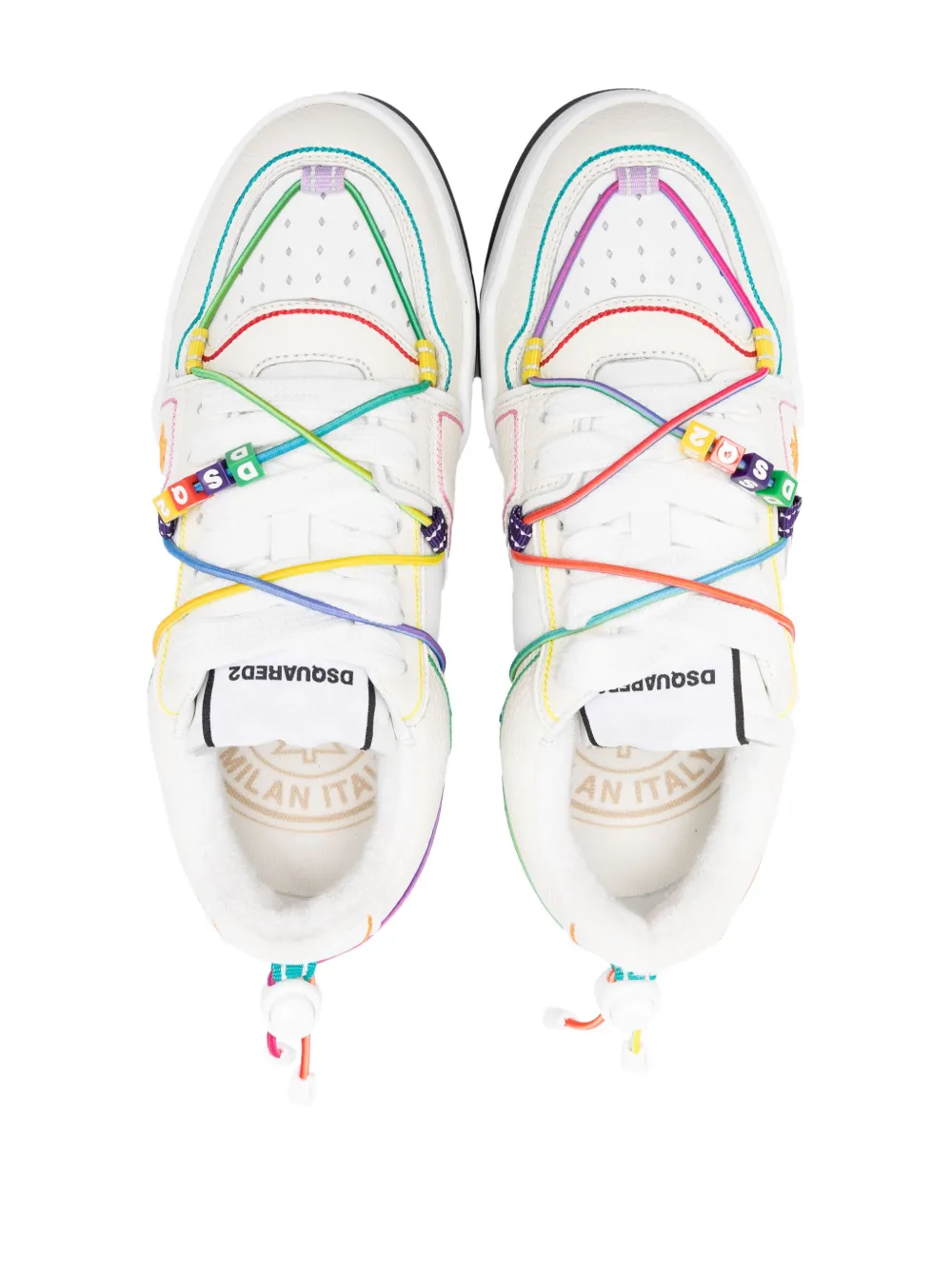 DSQUARED2 Spiker logo-beaded leather sneakers Neutrals