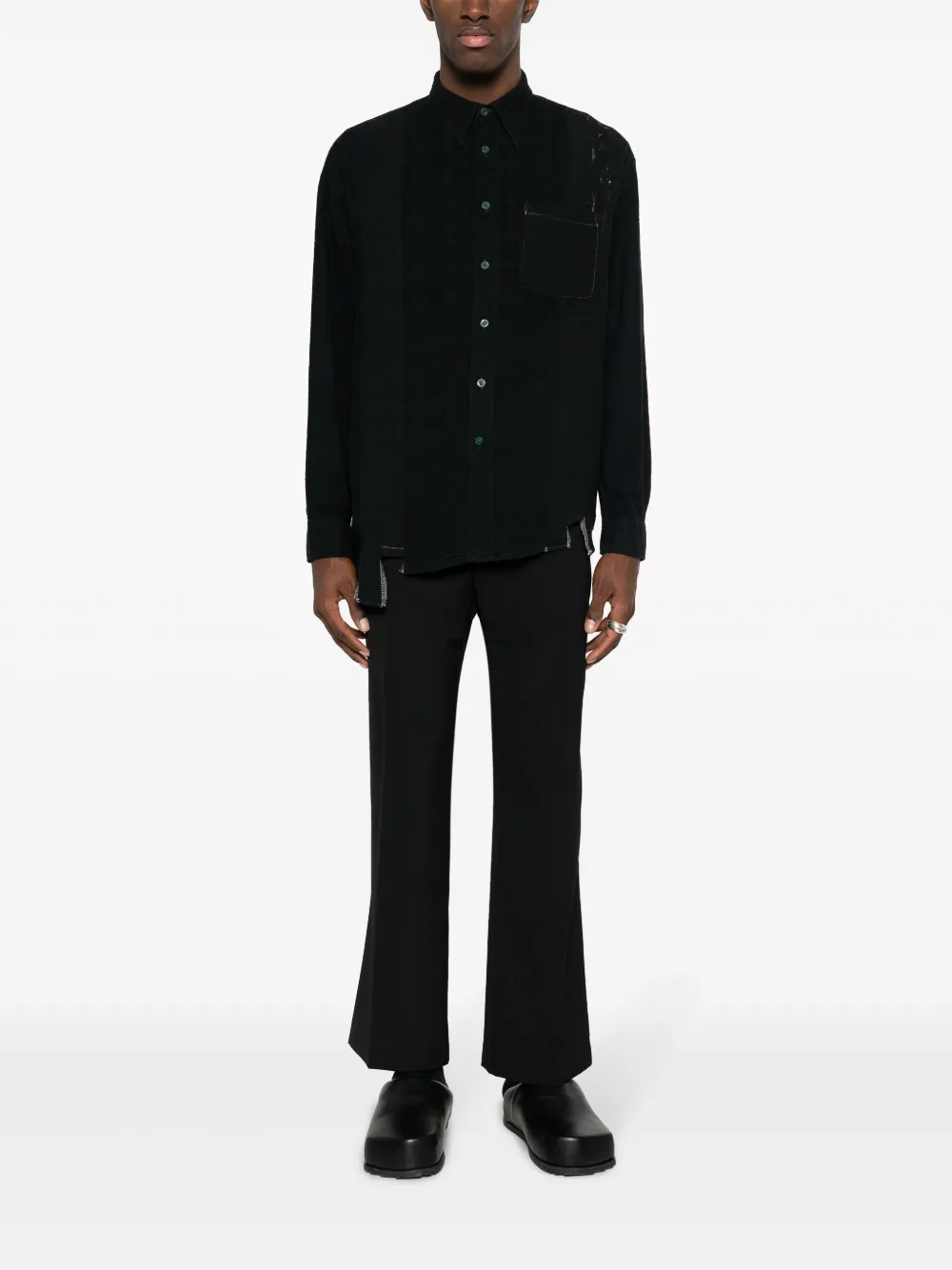 Needles distressed patchwork shirt - Zwart